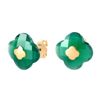 Green Agate Yellow Gold Victoria Studs