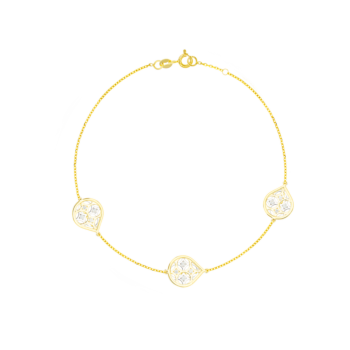 Al Qasr Three Charms Drop-Shaped Diamond Tin Cup Bracelet in 18K Yellow and White Gold 