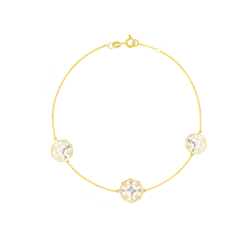 Al Qasr Al Jali Three Charms (Octagonal-Shaped)  Diamond Tin Cup Bracelet in 18K Yellow and White Gold 