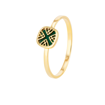 Amelia Alhambra Palace Mother Of Pearl Ring Small Square Motif in 18K Yellow Gold 