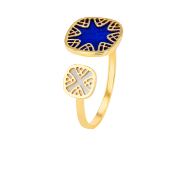 Amelia Magical Dusk Mother Of Pearl Ring Two Square Motifs in 18K Yellow Gold 