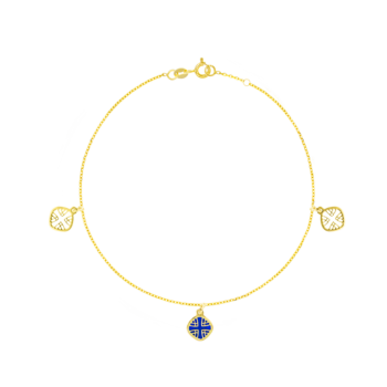 Amelia España Coloured Mother Of Pearl Anklet Three Motifs in 18K Yellow Gold 