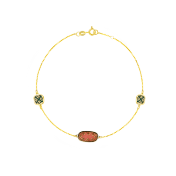 Amelia Sunrise Coloured Mother Of Pearl Bracelet Three Motifs in 18K Yellow Gold 