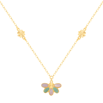 Damas Children's Half Flower Coloured Mother Of Pearl Necklace In 18K Yellow Gold 