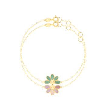 Damas Children's Coloured Mother Of Pearl Two Pieces Half Flower Promise Bracelet In 18K Yellow Gold 