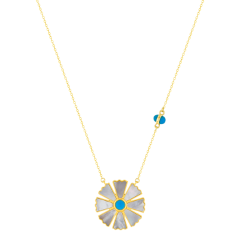 Farfasha Sunkiss Necklace in 18K Yellow Gold With an Arfaj Flower in White MOP and Turquoise