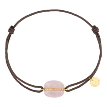 Morganne Bello Milky Pink Quartz Cushion And Pink Sapphires Yellow Gold And Taupe Cord Aurore Bracelet