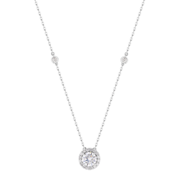 Gaia Round Diamond Necklace in 18K White Gold with Diamond Halo