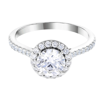 Gaia 1 Carat Round Diamond Ring 18K White Gold With Diamond Halo and Pave Band