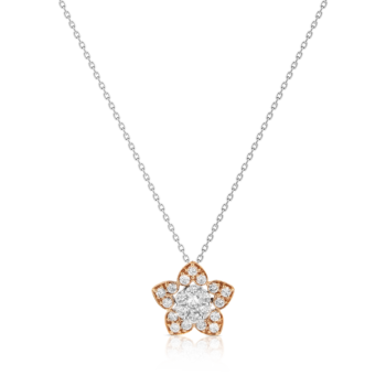 Heart To Heart  Star Flower Pendant Chain White and Rose Gold 