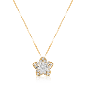 Heart To Heart Star Flower Pendant Chain Yellow Gold  