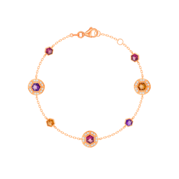 KANZI Bracelet in 18K Rose Gold and studded with Raspberry Rhodolite Orange Citrine,
and Purple Amethyst.