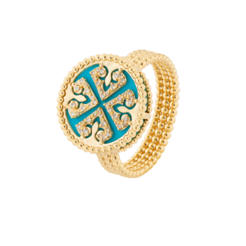 Lace Turquoise Stone Diamond Ring in 18K Yellow Gold