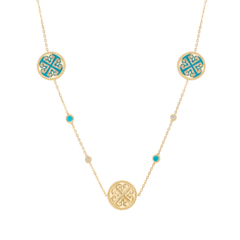 Lace Turquoise Stone Diamond Necklace in 18K Yellow Gold