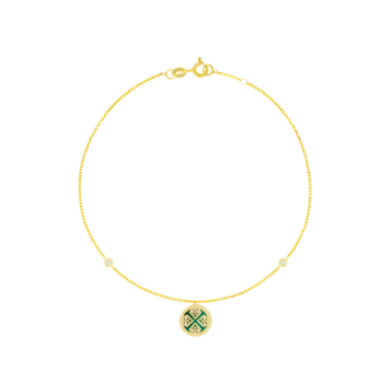 Lace Malachite with Emerald Stone Diamond Anklet in 18K Yellow Gold