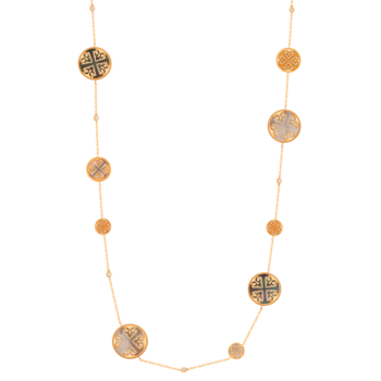 Lace Necklace in 18K Rose Gold Including Nine Medallions With White MOP, Black MOP And Diamonds