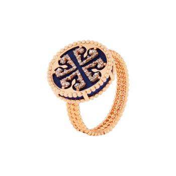 Lace Single Medallion Ring in 18K Rose Gold With Lapiz Lazuli And Diamonds