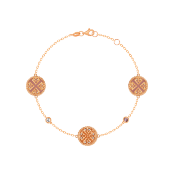 Lace Triple Medallion Bracelet in 18K Rose Gold With Pink Opal, Pink Sapphire And Diamonds
