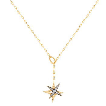STAR Necklace in 18K Yellow Gold and Studded with White Diamonds