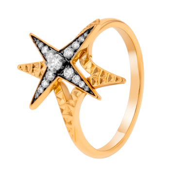 STAR Ring in 18K Yellow Gold and Studded with White Diamonds