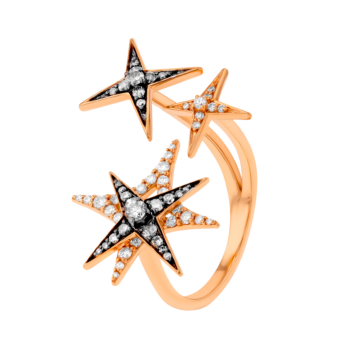 STAR Open Ring in 18K Rose Gold and Studded with White and Brown Diamonds