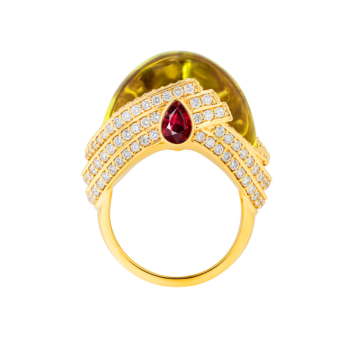 TURBAN LEMON QUARTZ & DIAMOND RING IN 18K ROSE GOLD