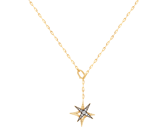 STAR Necklace in 18K Yellow Gold and Studded with White Diamonds