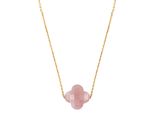 Morganne Bello Guava Quartz Clover Yellow Gold Necklace