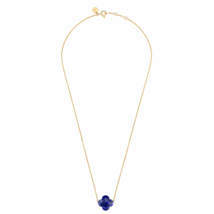 Morganne Bello Lapis Lazuli Clover Yellow Gold Necklace