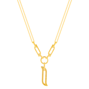 Alif Unity Trio Motif with Double Chain 18K Yellow Gold &Diamond 