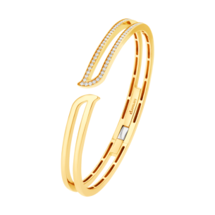 ALIF ETERNAL HALF PAVED DIAMOND BANGLE IN 18K YELLOW GOLD 