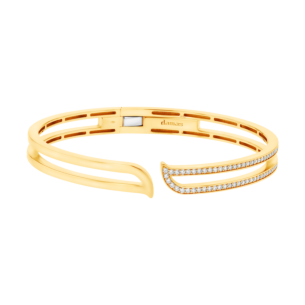 ALIF ETERNAL HALF PAVED DIAMOND BANGLE IN 18K YELLOW GOLD 