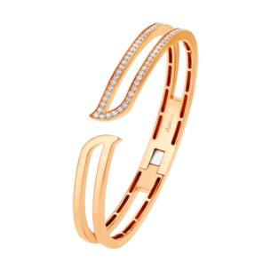 ALIF ETERNAL HALF PAVED DIAMOND BANGLE IN 18K ROSE GOLD 