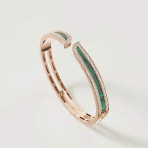 Alif Mosaic Malachite & Diamond Bangle In 18K Rose Gold