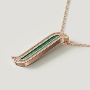 Alif Mosaic Malachite & Diamond Necklace In 18K Rose Gold