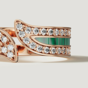 Alif Mosaic Malachite & Diamond Ring In 18K Rose Gold