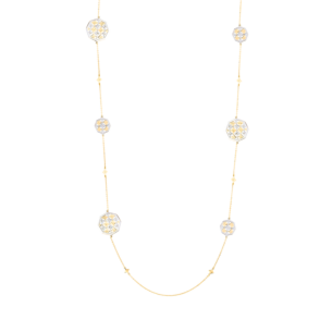 Al Qasr Al Jali (Octagonal-Shaped) Diamond Long Tin Cup Necklace in 18K in White and Yellow Gold