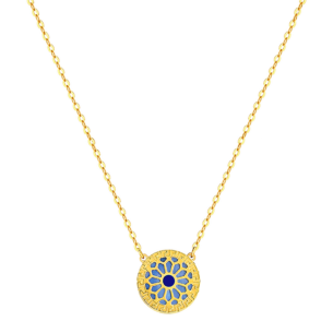 Amelia Athens 18k Yellow Gold Necklace with Blue and White Mother of Pearl