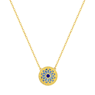 Amelia Athens 18k Yellow Gold Necklace with Blue and White Mother of Pearl