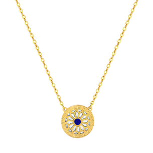 Amelia Athens 18k Yellow Gold Necklace with Blue and White Mother of Pearl