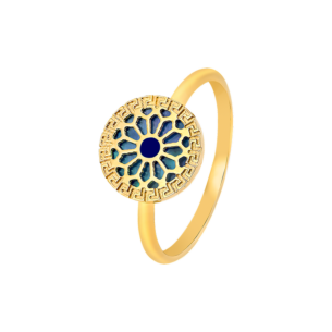 Amelia Athens 18k Yellow Gold Ring with Blue and White Mother of Pearl