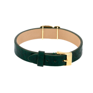 Amelia Granada Coloured Mother Of Pearl Green Double Leather Green Motifs Bracelet in 18K Yellow Gold