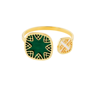 Amelia Alhambra Palace Coloured Mother Of Pearl Ring Two Square Motifs in 18K Yellow Gold 