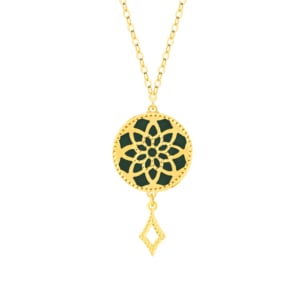 Amelia Madinah 18k Yellow Gold Necklace with Emerald Green and White Mother of Pearl Pendant