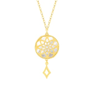 Amelia Madinah 18k Yellow Gold Necklace with Emerald Green and White Mother of Pearl Pendant