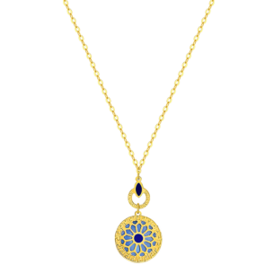 Amelia Athens 18k Yellow Gold Necklace with Blue and White Mother of Pearl