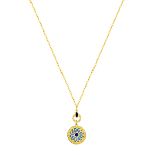 Amelia Athens 18k Yellow Gold Necklace with Blue and White Mother of Pearl