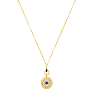 Amelia Athens 18k Yellow Gold Necklace with Blue and White Mother of Pearl