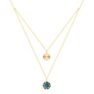 Amelia Roma Double Layer Necklace 18K Yellow Gold With Turquoise  Blue Mother of Pearl