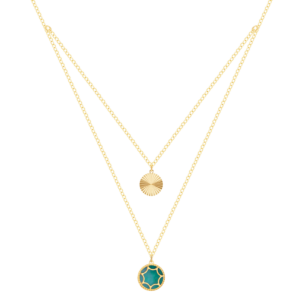 Amelia Roma Double Layer Necklace 18K Yellow Gold With Turquoise  Blue Mother of Pearl